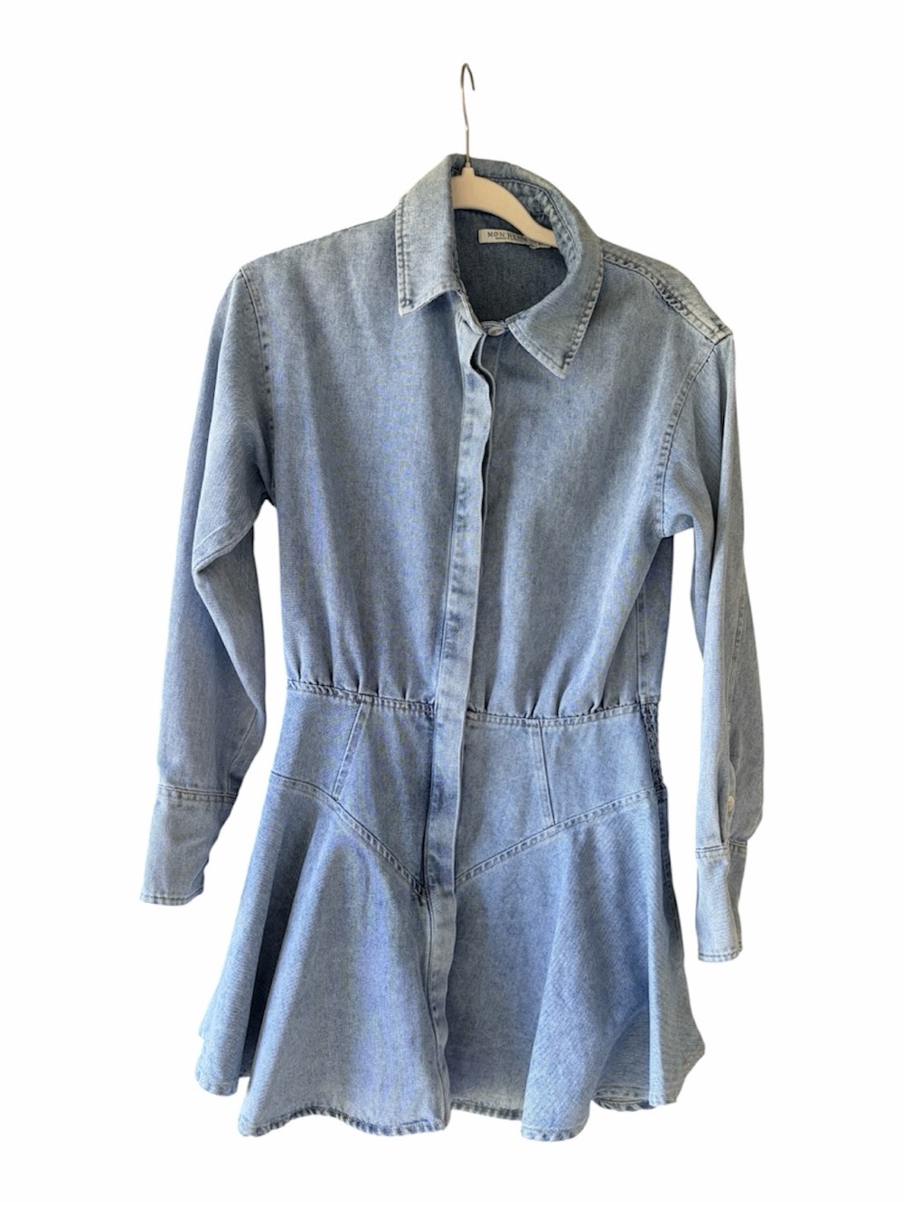MON RENN Lain Denim Mini Dress Size Small Fits Size 6 Western Fit & Flare - Picture 2 of 8